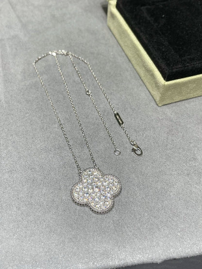 [：Polaidi Jewelry]クローバー 25mm ラージペンダント ダイヤモンドパヴェ シルバーネックレス