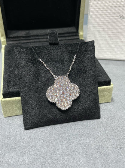 [：Polaidi Jewelry]クローバー 25mm ラージペンダント ダイヤモンドパヴェ シルバーネックレス