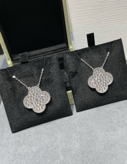 [：Polaidi Jewelry]クローバー 25mm ラージペンダント ダイヤモンドパヴェ シルバーネックレス