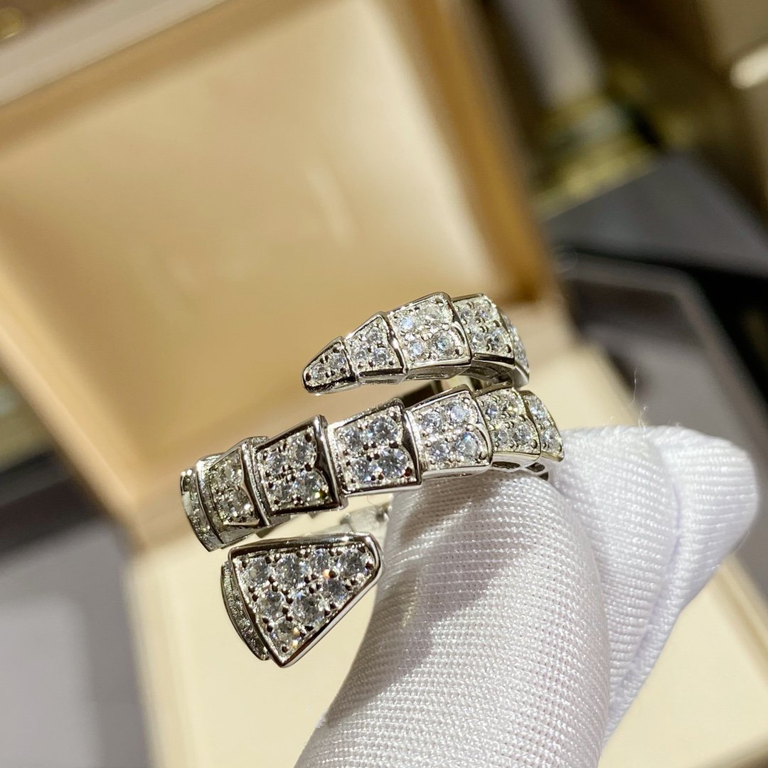 [：Polaidi]SERPENTI DOUBLE RING SILVER DIAMOND PAVED