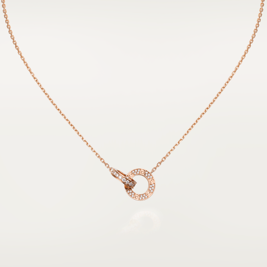 [Polaidi Jewelry]LOVE 7.6MM NECKLACE ROSE GOLD AND SILVER  FULL DIAMOND
