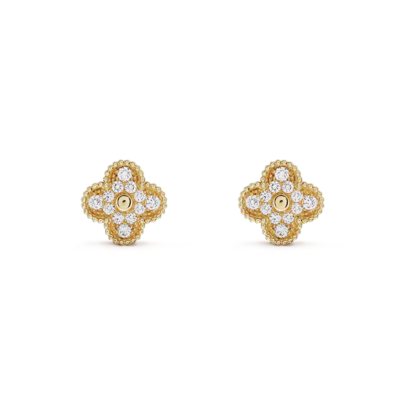 [Polaidi Jewelry]CLOVER MEDIUM 1 MOTIFS FUll DIAMOND EARRINGS