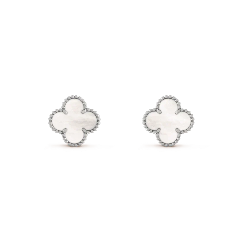 [：Polaidi Jewelry]CLOVER MEDIUM 1 MOTIFS  WHITE MOP EARRINGS SILVER