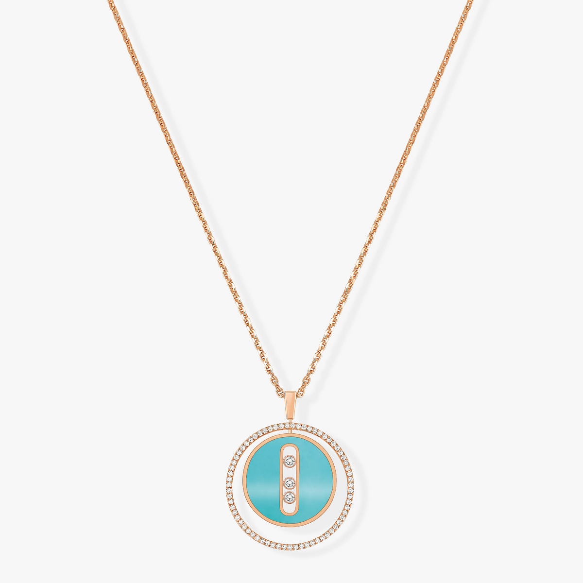 [Polaidi Jewelry]LUCKY MOVE 3 DIAMONDS TURQUOISE PINK GOLD DIAMOND NECKLACE
