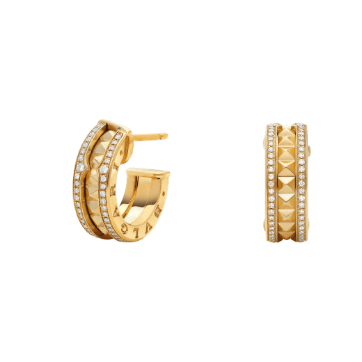 [：Polaidi]ZERO 1 ROCK GOLD EARRINGS WITH STUDDED SPIRAL AND PAVED DIAMONDS
