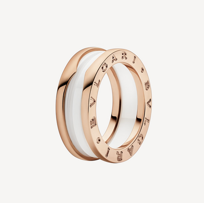 [：Polaidi]ZERO 1 TWO-BAND LOOPS AND WHITE CERAMIC SPIRAL PINK GOLD RING