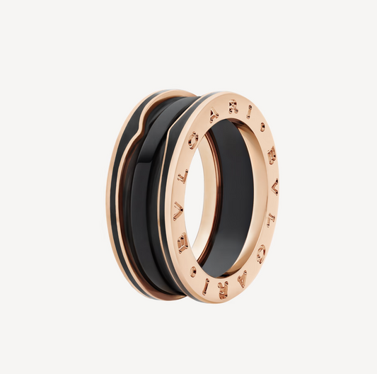 [：Polaidi]ZERO 1 TWO-BAND WITH MATTE BLACK CERAMIC PINK GOLD RING