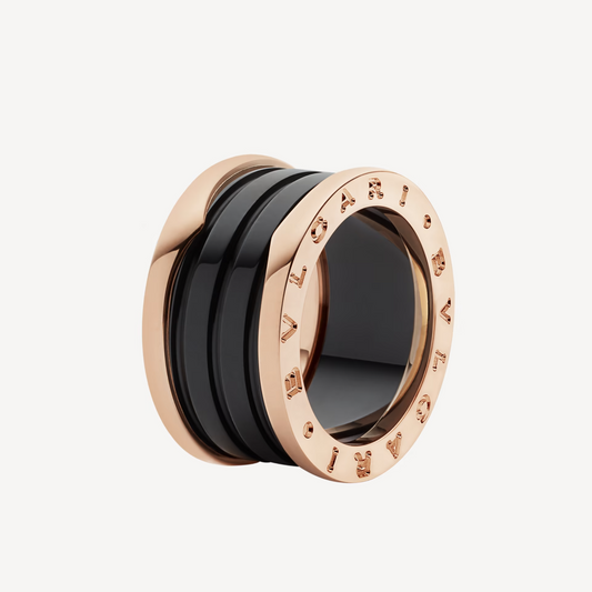 [：Polaidi]ZERO 1 FOUR-BAND LOOPS AND BLACK CERAMIC SPIRAL PINK GOLD RING