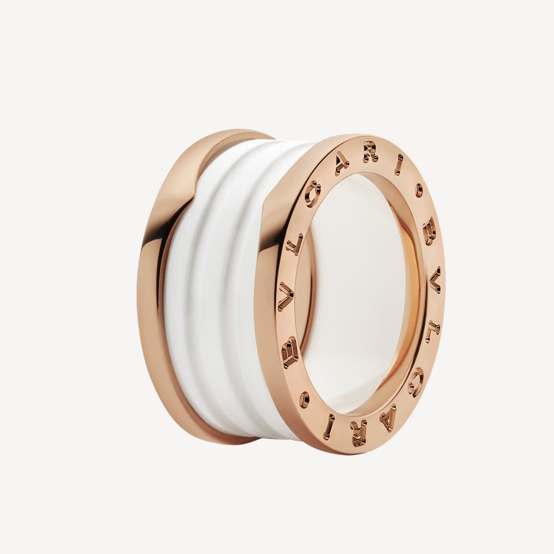 [：Polaidi]ZERO 1 FOUR-BAND LOOPS AND WHITE CERAMIC SPIRAL PINK GOLD RING