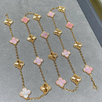 [Perlaura Jewelry ]CLOVER 20 MOTIFS LASER PINK MOP NECKLACE