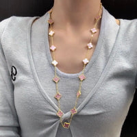 [Perlaura Jewelry ]CLOVER 20 MOTIFS PINK MOP NECKLACE