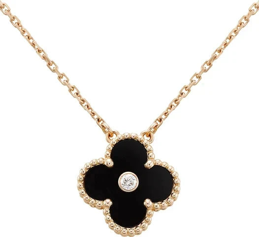 [：Polaidi Jewelry]クローバー 15mm ダイヤモンド オニキス ネックレス