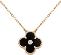 [Perlaura Jewelry ]CLOVER 15MM DIAMOND ONYX NECKLACE