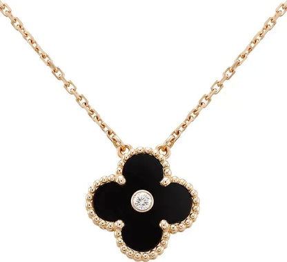[：Polaidi Jewelry]クローバー 15mm ダイヤモンド オニキス ネックレス