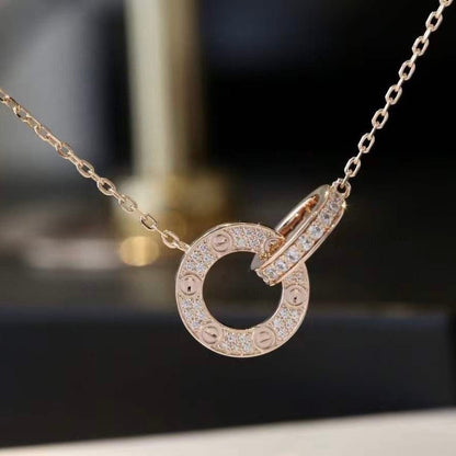 [：Polaidi Jewelry]LOVE 7.6MM ネックレス ローズゴールド＆シルバー フルダイヤモンド