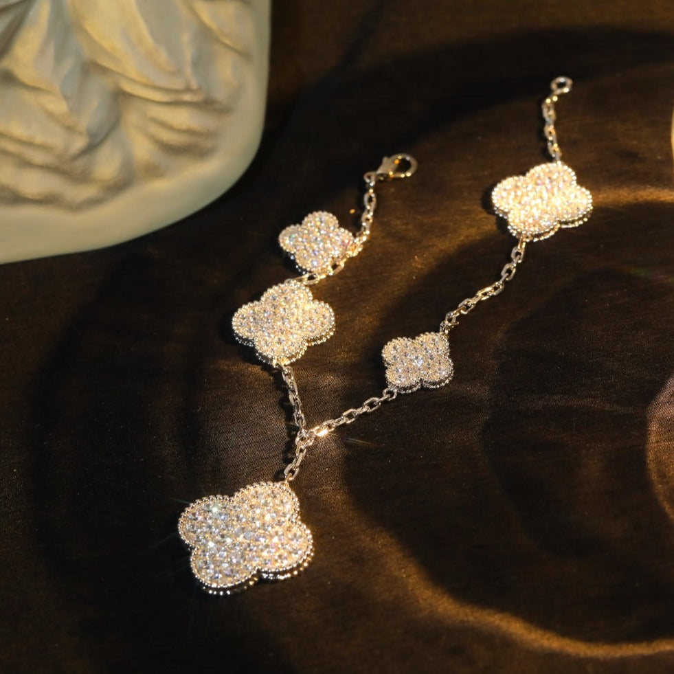 [：Polaidi Jewelry]CLOVER BRACELET 5 MOTIF SILVER DIAMOND PAVED