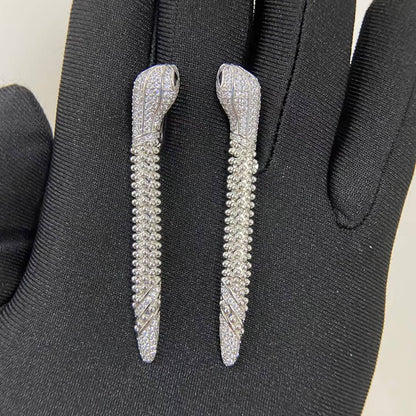 [Polaidi Jewelry]DIAMOND-SET DEW DROP SERPENT SERIES SNAKE CLIP EARRINGS