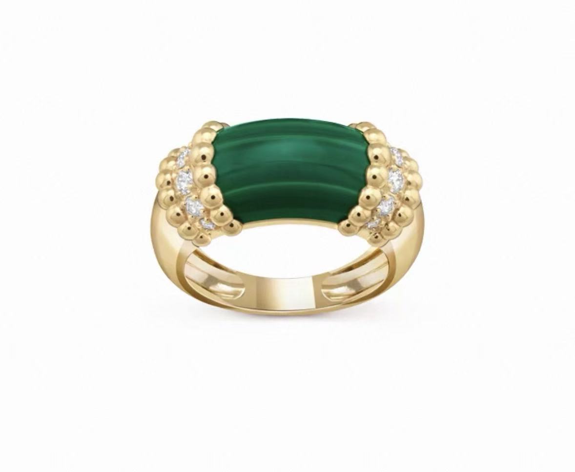 [：Polaidi Jewelry]ペルレ コレクション 18Kイエローゴールド マラカイト ダイヤモンドリング