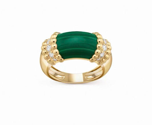 [：Polaidi Jewelry]ペルレ コレクション 18Kイエローゴールド マラカイト ダイヤモンドリング