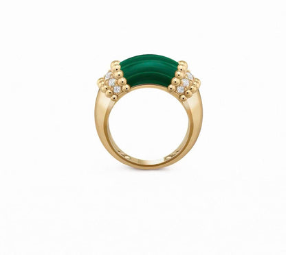 [：Polaidi Jewelry]ペルレ コレクション 18Kイエローゴールド マラカイト ダイヤモンドリング