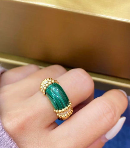 [：Polaidi Jewelry]ペルレ コレクション 18Kイエローゴールド マラカイト ダイヤモンドリング