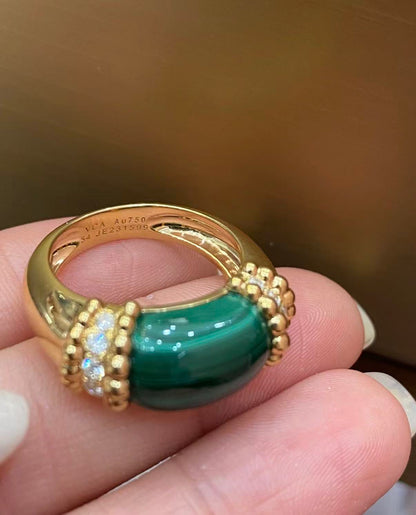 [：Polaidi Jewelry]ペルレ コレクション 18Kイエローゴールド マラカイト ダイヤモンドリング