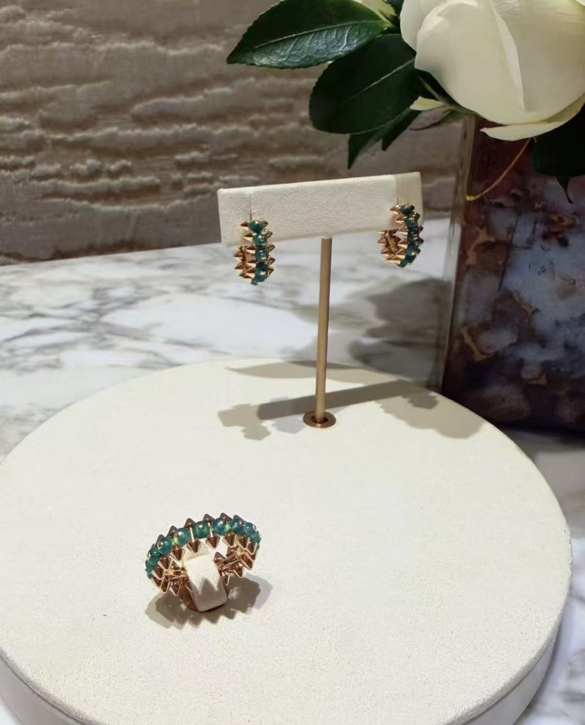 [：Polaidi Jewelry]ローズゴールド グリーンアゲート リベットリング アジア限定エディション