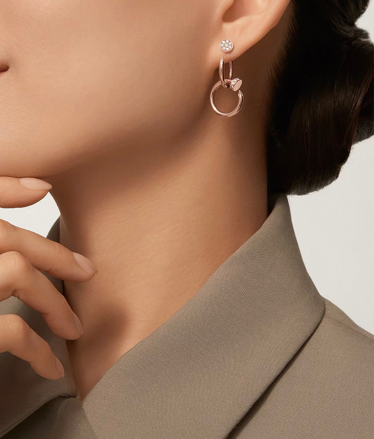 [Polaidi Jewelry]NAIL COLLECTION DIAMOND SET DOUBLE HOOP EARRINGS