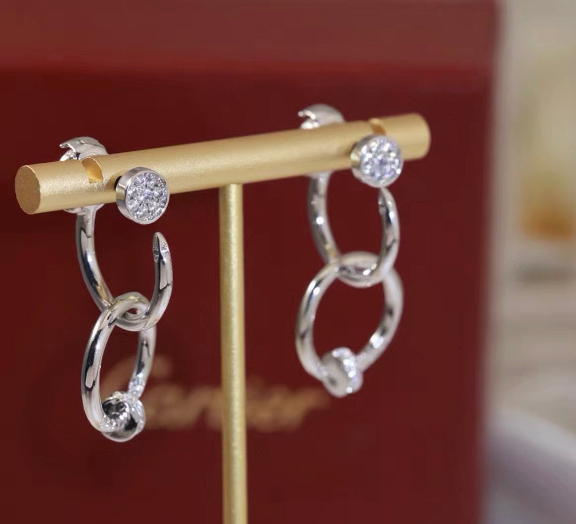 [Polaidi Jewelry]NAIL COLLECTION DIAMOND SET DOUBLE HOOP EARRINGS
