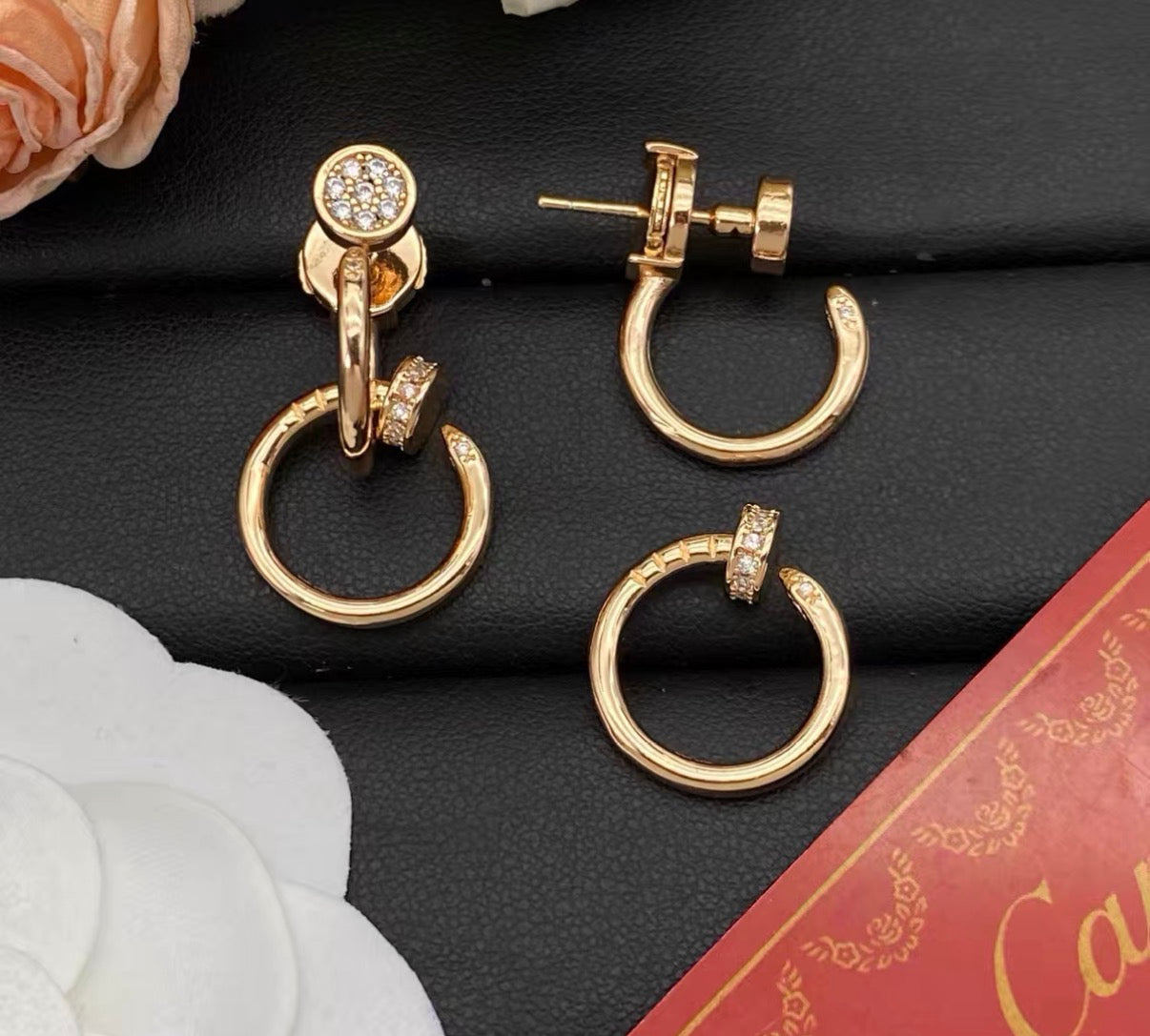 [Polaidi Jewelry]NAIL COLLECTION DIAMOND SET DOUBLE HOOP EARRINGS