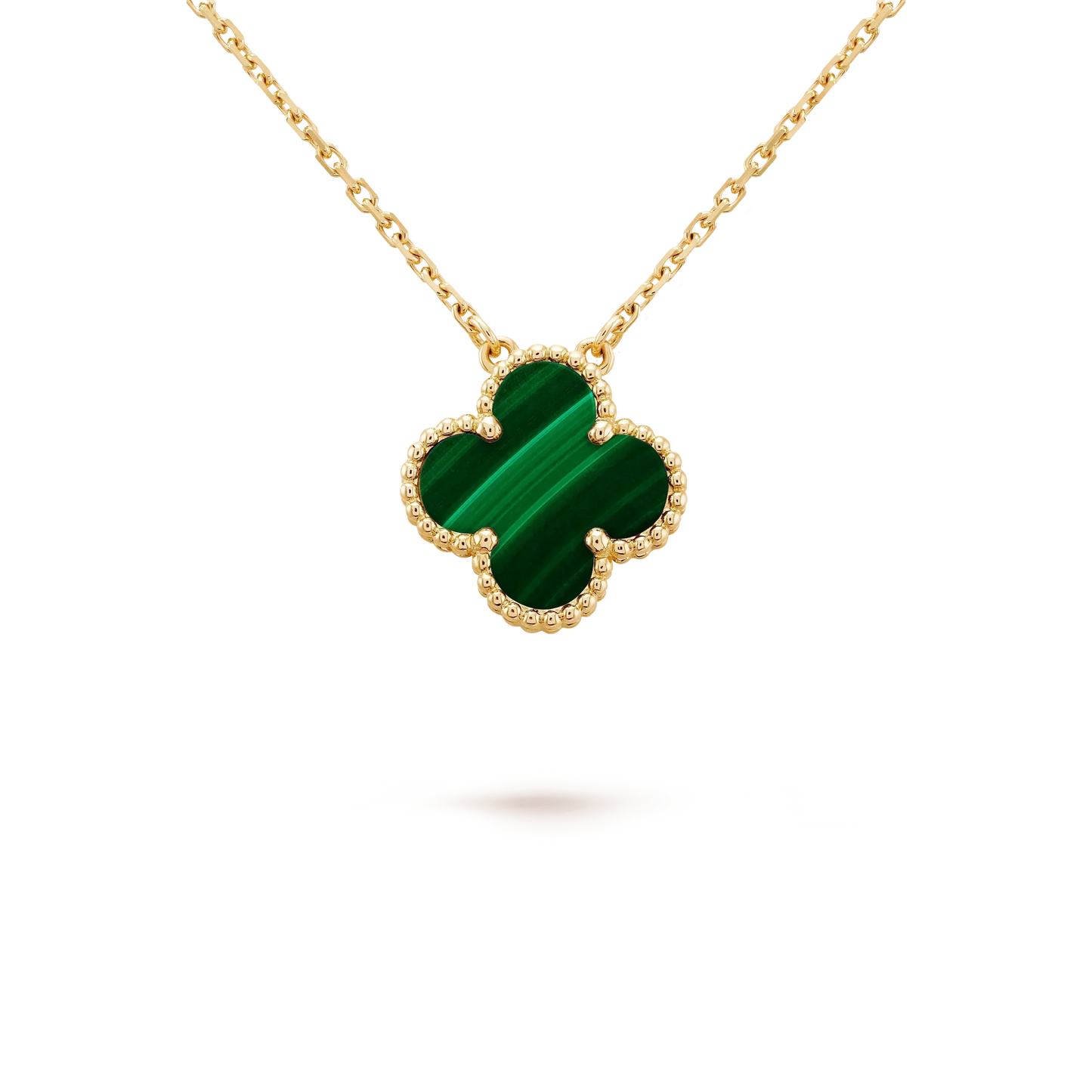 [：Polaidi Jewelry]クローバー 15MM マラカイト シングル フラワー ネックレス
