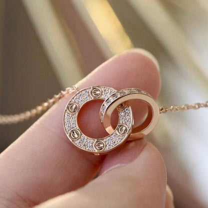 [：Polaidi Jewelry]LOVE 7.6MM ネックレス ローズゴールド＆シルバー フルダイヤモンド