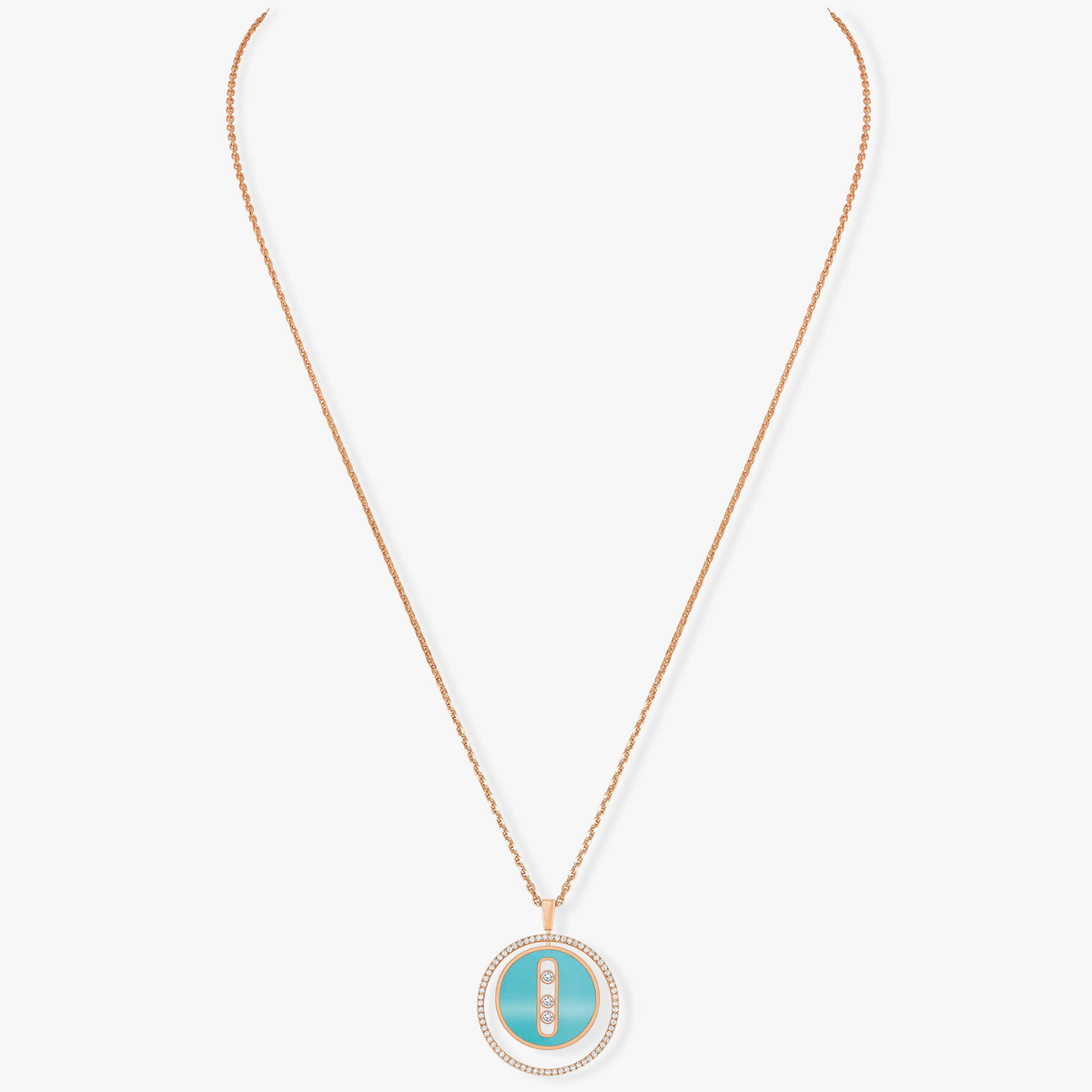[Polaidi Jewelry]LUCKY MOVE 3 DIAMONDS TURQUOISE PINK GOLD DIAMOND NECKLACE