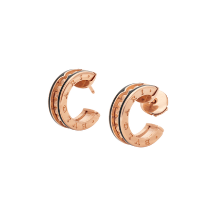 [：Polaidi]ZERO 1 ROCK PINK GOLD EARRINGS WITH STUDDED SPIRAL AND BLACK CERAMIC