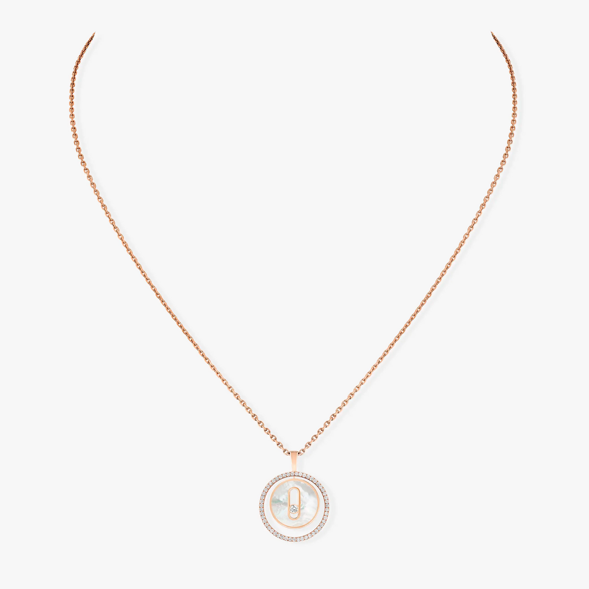 [Polaidi Jewelry]LUCKY MOVE 1 DIAMOND WHITE MOTHER OF PEARL PINK GOLD DIAMOND NECKLACE