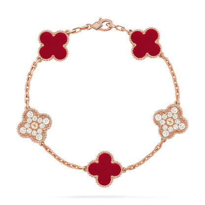 [Polaidi Jewelry] CLOVER 5 MOTIF RED CORNELIAN BRACELET COLLECTION