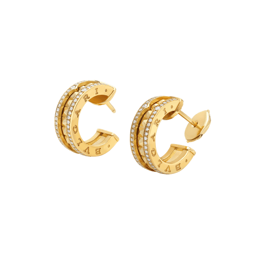 [：Polaidi]ZERO 1 ROCK GOLD EARRINGS WITH STUDDED SPIRAL AND PAVED DIAMONDS