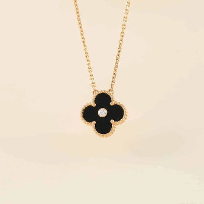 [：Polaidi Jewelry]クローバー 15mm ダイヤモンド オニキス ネックレス