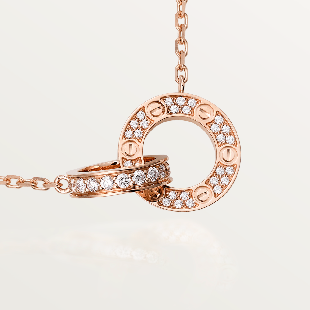 [：Polaidi Jewelry]LOVE 7.6MM ネックレス ローズゴールド＆シルバー フルダイヤモンド