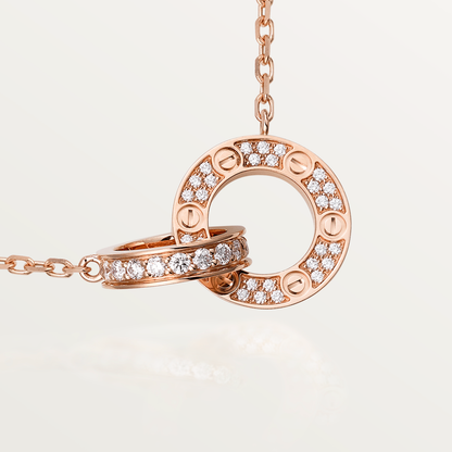 [：Polaidi Jewelry]LOVE 7.6MM ネックレス ローズゴールド＆シルバー フルダイヤモンド