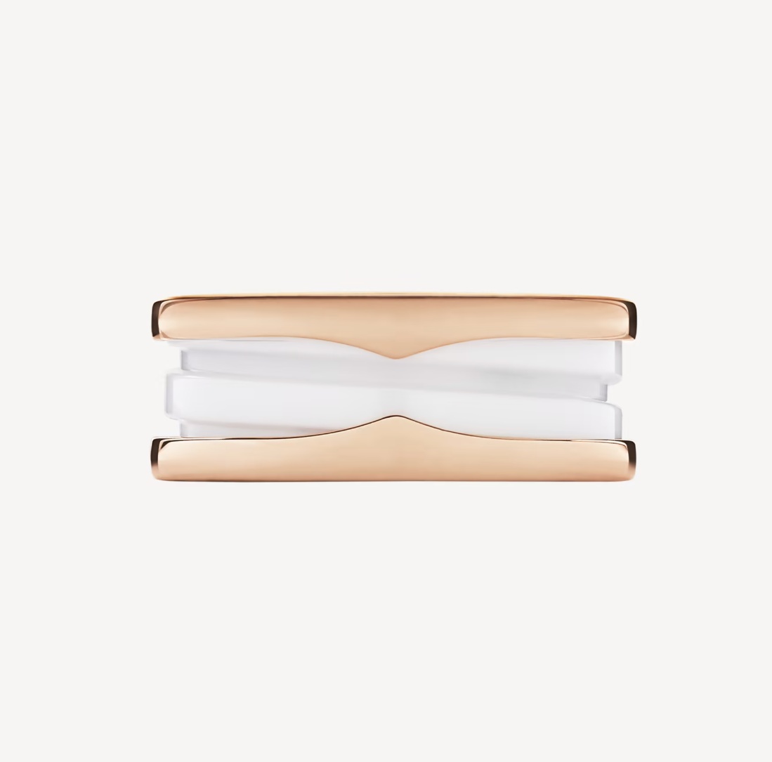 [：Polaidi]ZERO 1 TWO-BAND LOOPS AND WHITE CERAMIC SPIRAL PINK GOLD RING