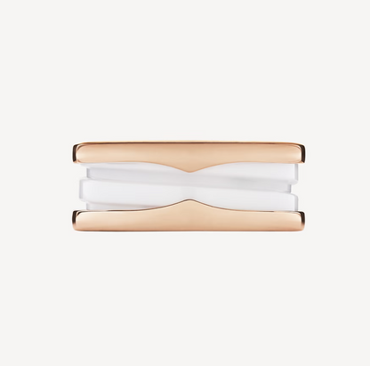 [：Polaidi]ZERO 1 TWO-BAND LOOPS AND WHITE CERAMIC SPIRAL PINK GOLD RING