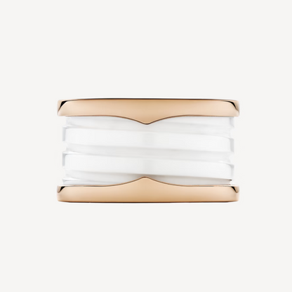 [：Polaidi]ZERO 1 FOUR-BAND LOOPS AND WHITE CERAMIC SPIRAL PINK GOLD RING