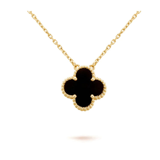 [：Polaidi Jewelry]CLOVER 15MM BLACK ONYX SINGLE FLOWER NECKLACE