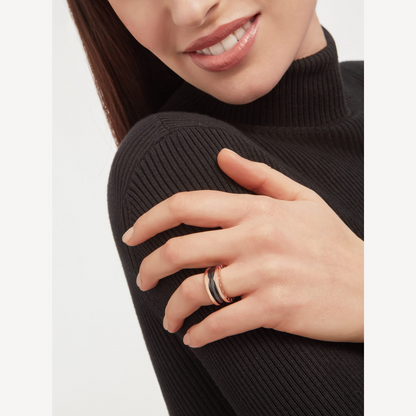 [：Polaidi]ZERO 1 TWO-BAND LOOPS AND BLACK CERAMIC PINK GOLD RING