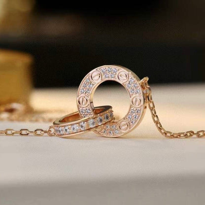 [：Polaidi Jewelry]LOVE 7.6MM ネックレス ローズゴールド＆シルバー フルダイヤモンド