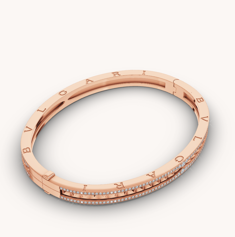 [：Polaidi]ZERO 1 SPIRAL AND PAVED DIAMOND PINK GOLD BRACELET