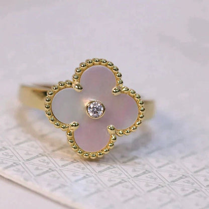 [：Polaidi Jewelry]クローバーピンクMOPリングゴールドダイヤモンド