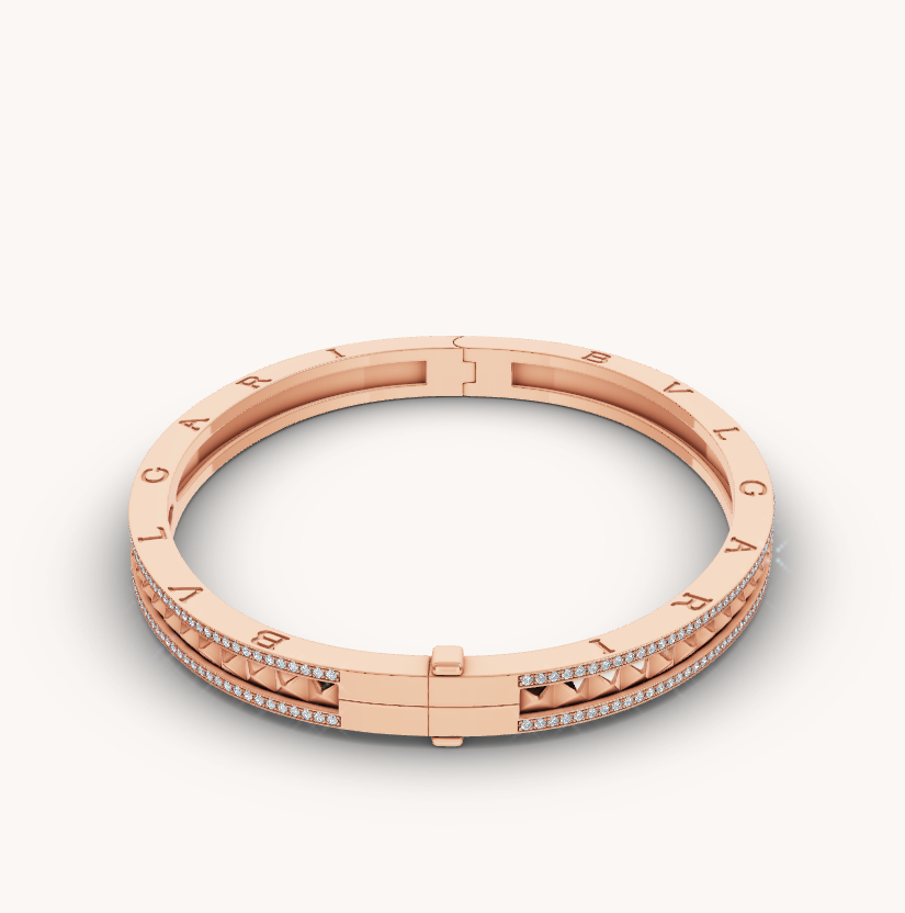 [：Polaidi]ZERO 1 SPIRAL AND PAVED DIAMOND PINK GOLD BRACELET