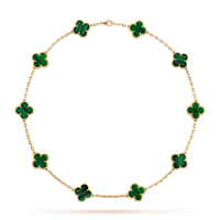 [Perlaura Schmuck] KLEEBLATT 10 MOTIVE MALACHIT HALSKETTE